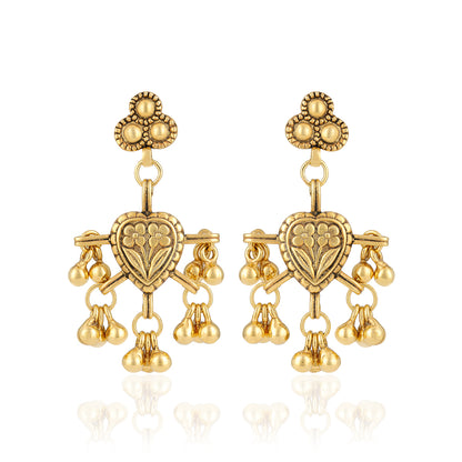 925 Sterling Silver Floral Centered Heart Gold Plated Beads Drop Earrings for Women
