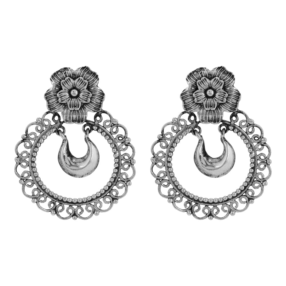 925 Sterling Silver Floral Chandbali Earrings For Women