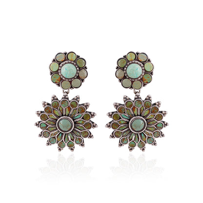 925 Sterling Silver Floral Cluster Dangle Earrings for Women