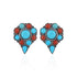 Pair of earrings with turquoise and red stones on a white background