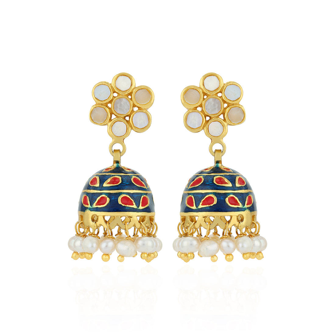 925 Sterling Silver Floral Dome Meenakari Pearl Jhumka for Women