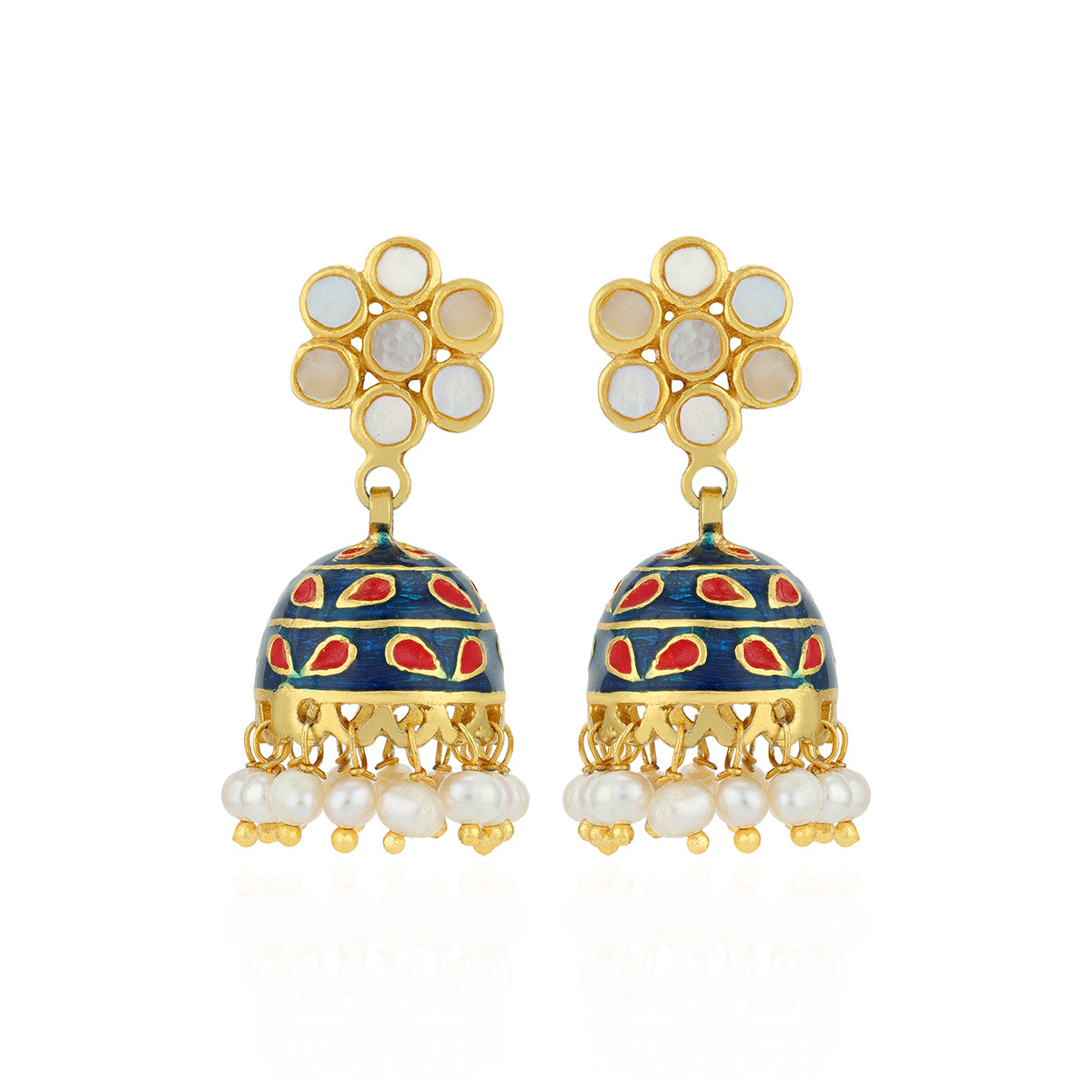 925 Sterling Silver Floral Dome Meenakari Pearl Jhumka for Women