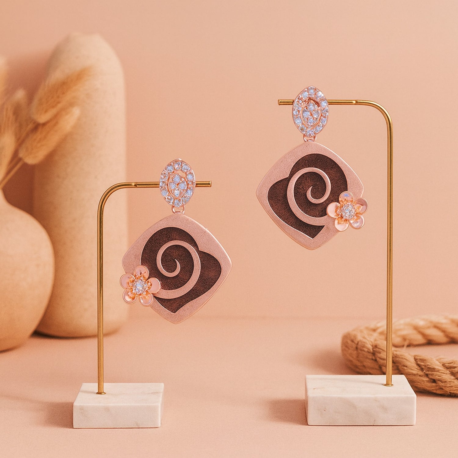 925 Sterling Silver Floral Heart Swirl Earrings For Women