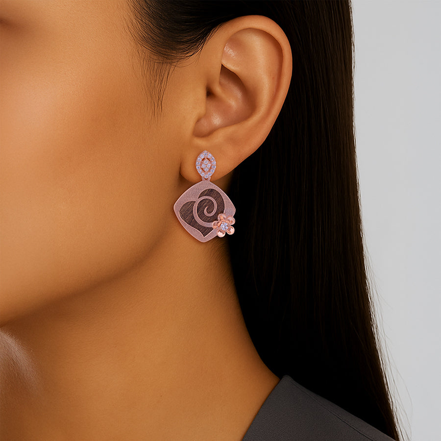 925 Sterling Silver Floral Heart Swirl Earrings For Women
