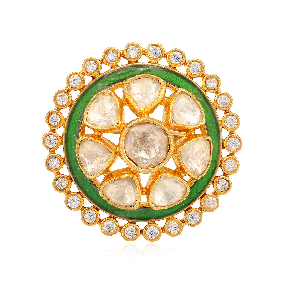 925 Sterling Silver Floral Radiance Polki Ring