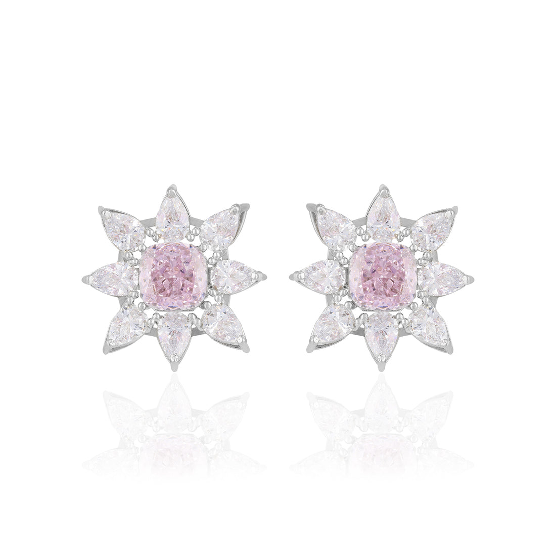 925 Sterling Silver Floral Rose Quartz Centered Earrings for Women