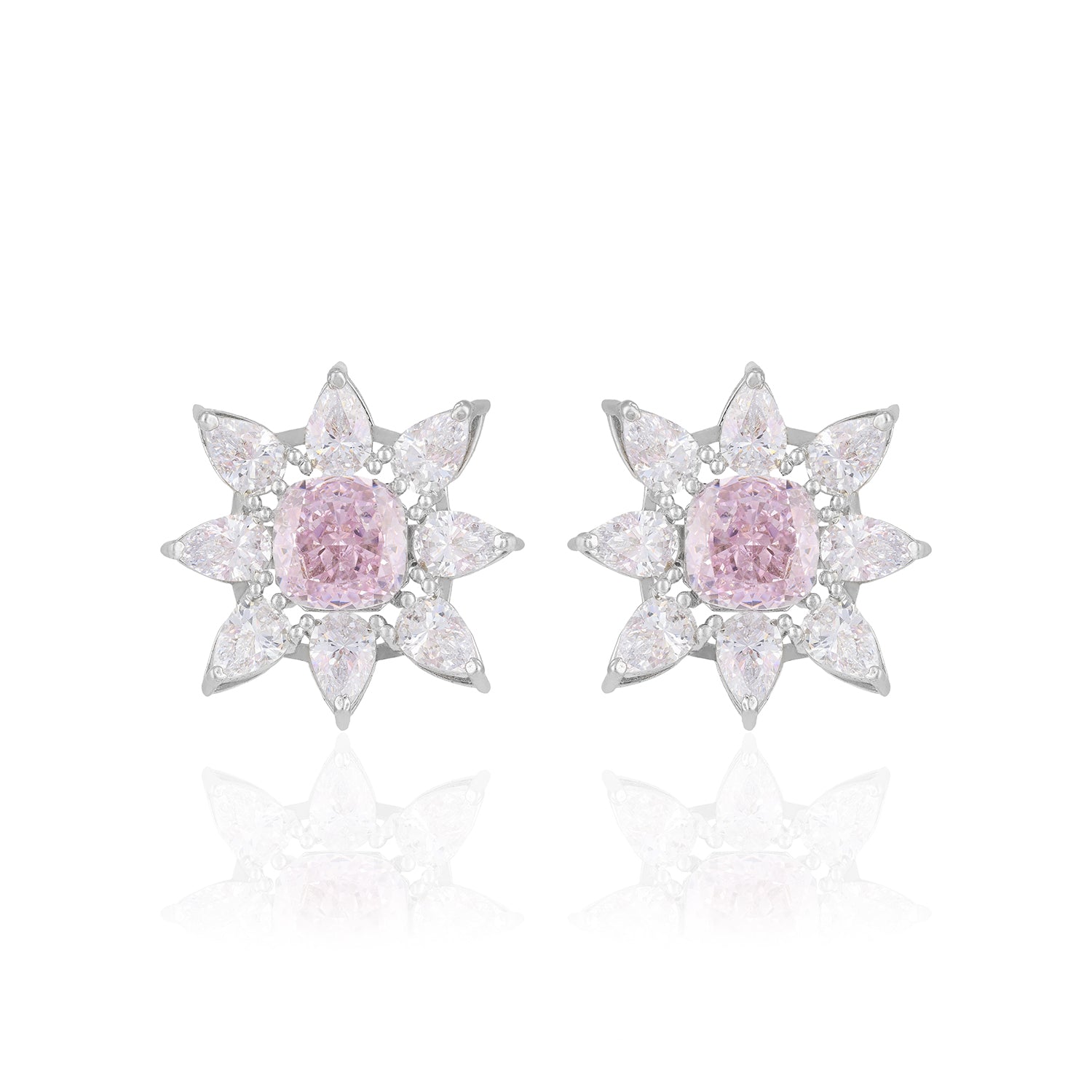 925 Sterling Silver Floral Rose Quartz Centered Earrings for Women