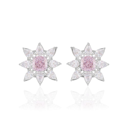 925 Sterling Silver Floral Rose Quartz Centered Earrings for Women