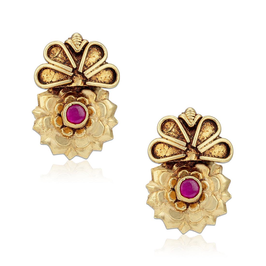 925 Sterling Silver Floral Ruby Centered Earring for Women