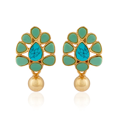 925 Sterling Silver Floral Turquoise Gold Drop Earrings For Women
