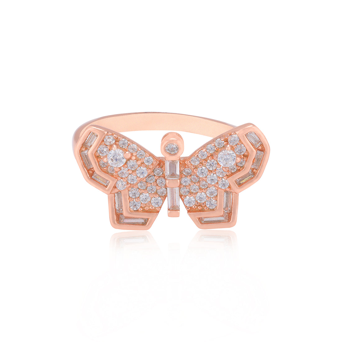 925 Sterling Silver Fluttering Butterfly Rose Gold Plated Rings for Women