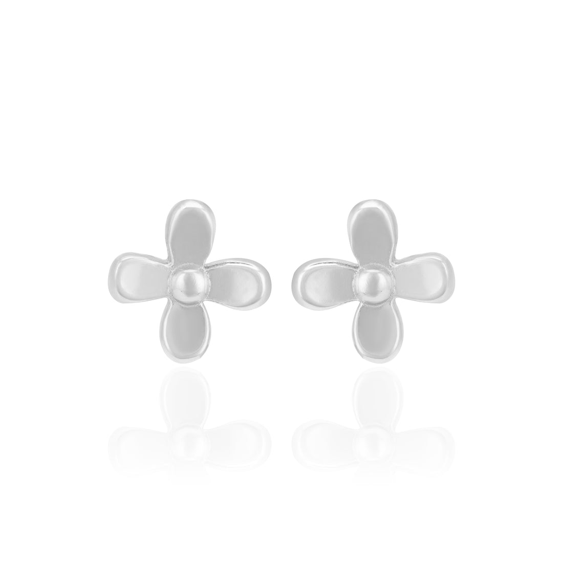 925 Sterling Silver Four Petal Flower Rhodium Plated Earrings For Women