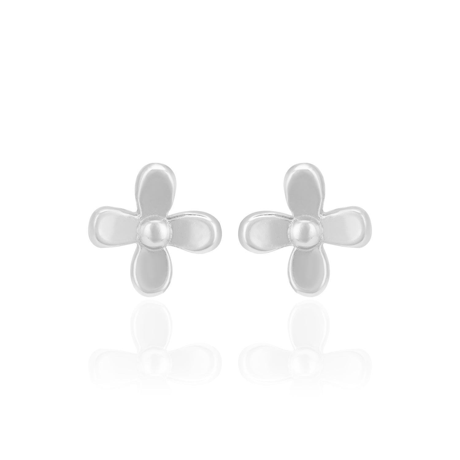 925 Sterling Silver Four Petal Flower Rhodium Plated Earrings For Women