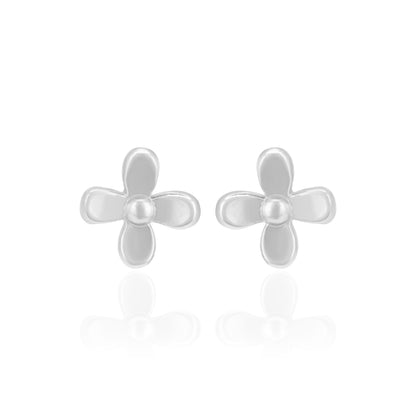 925 Sterling Silver Four Petal Flower Rhodium Plated Earrings For Women