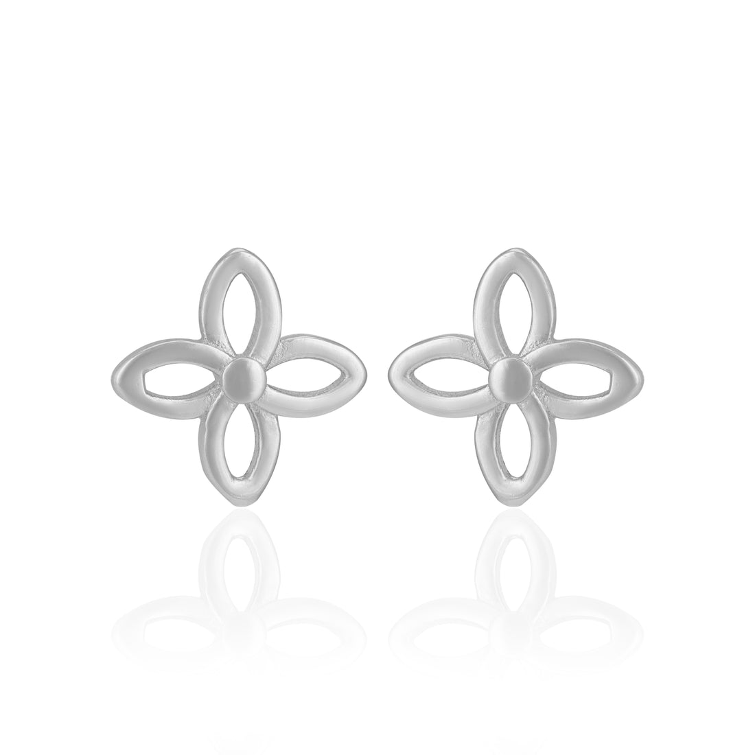 925 Sterling Silver Four Petal Whirl Rhodium Plated Earrings for Women
