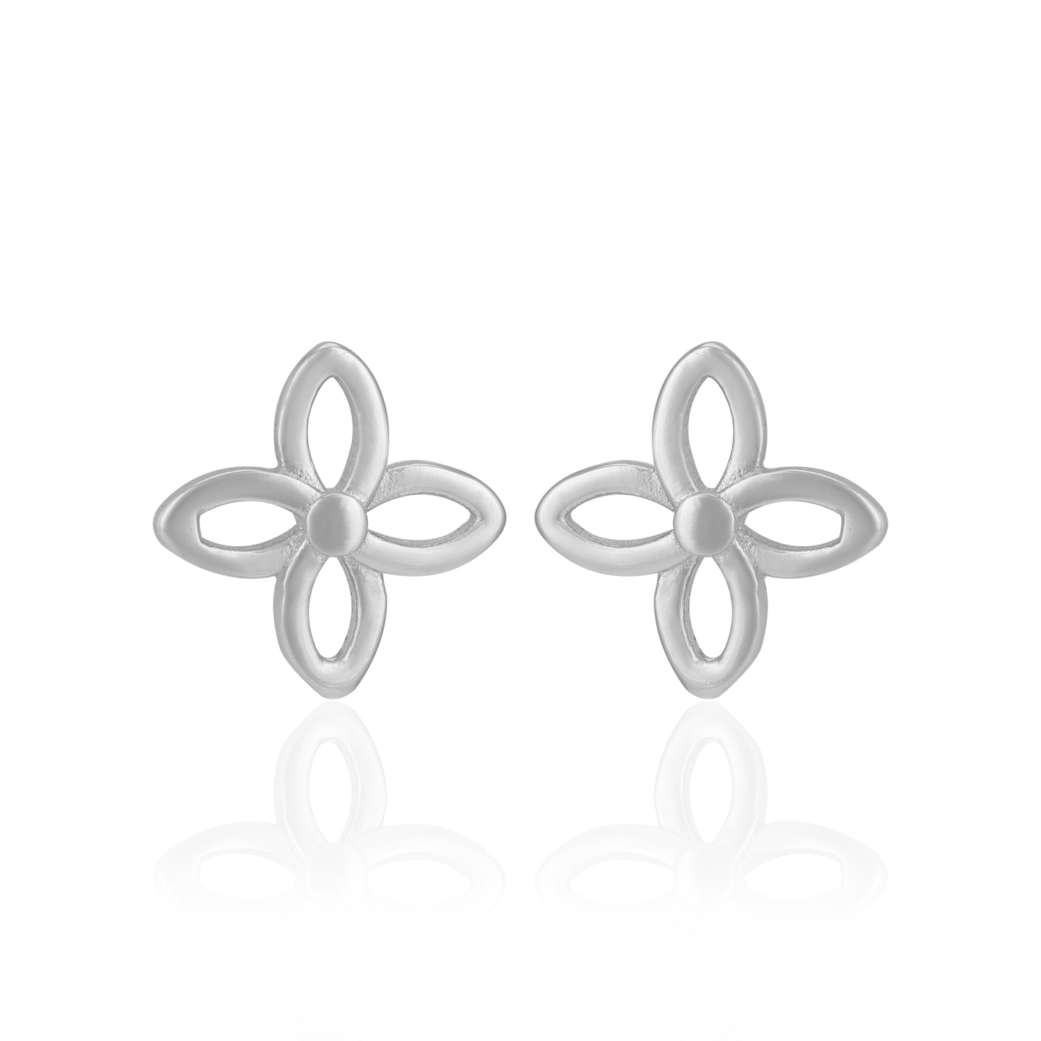 925 Sterling Silver Four Petal Whirl Rhodium Plated Earrings for Women