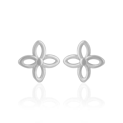 925 Sterling Silver Four Petal Whirl Rhodium Plated Earrings for Women