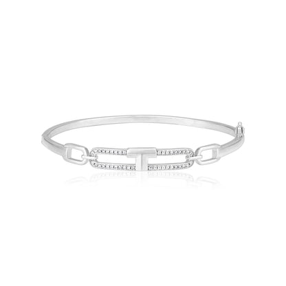 925 Sterling Silver Frame Link Rhodium Plated Bracelet for Women