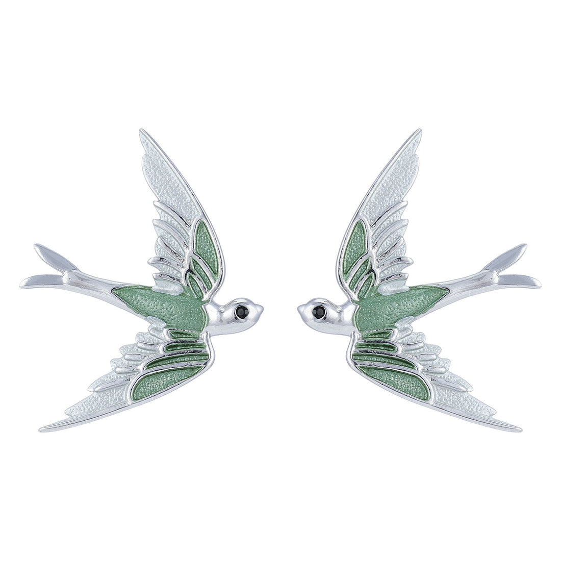 925 Sterling Silver Freedom Soaring Bird Brooch Green Accents Earring for Women