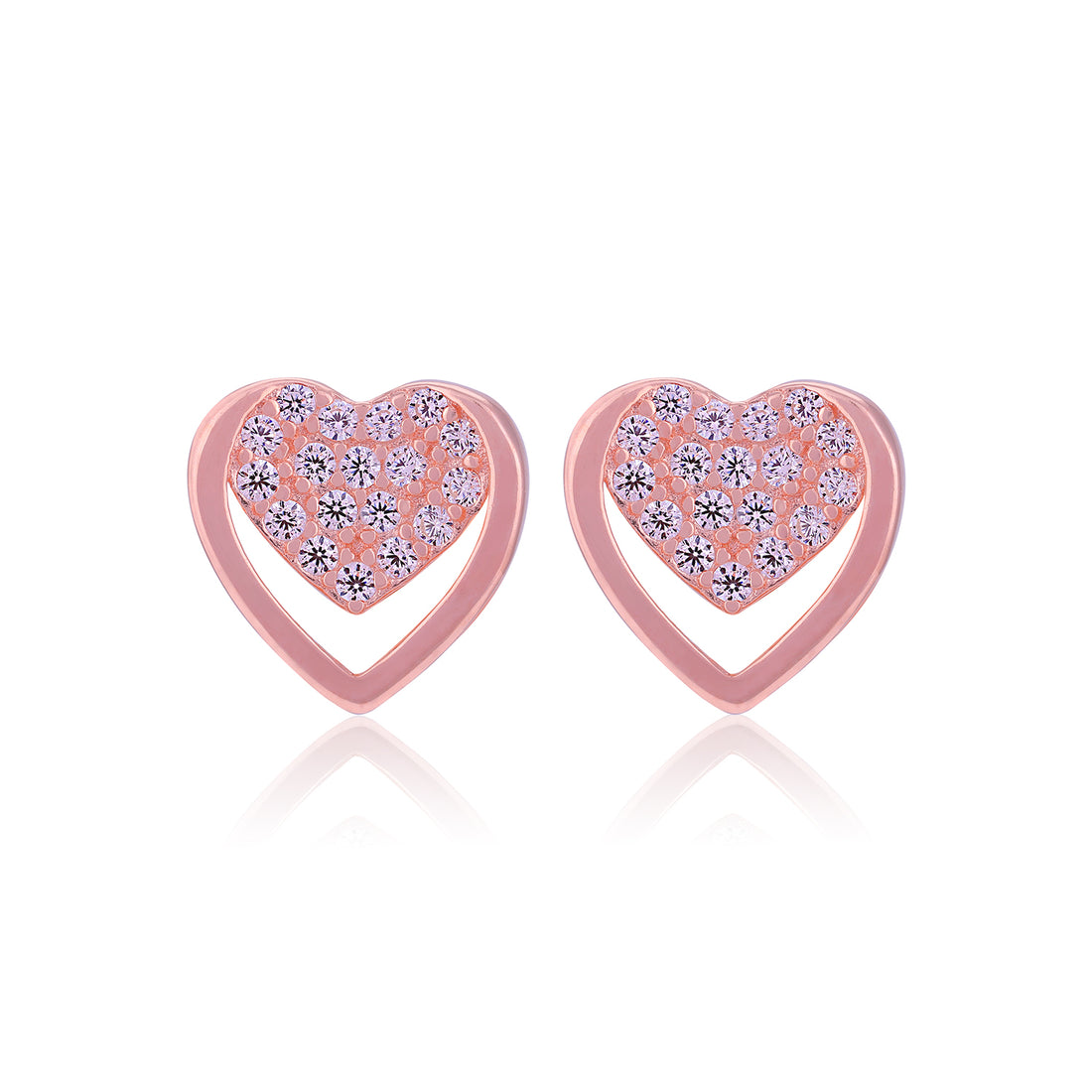925 Sterling Silver Full Bloom Outline Heart Rose Gold Plated Stud for Women