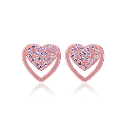 925 Sterling Silver Full Bloom Outline Heart Rose Gold Plated Stud for Women