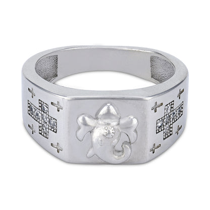 925 Sterling Silver Ganesh Spiritual with Sparkling Pave Cross Patterns Ring for Men