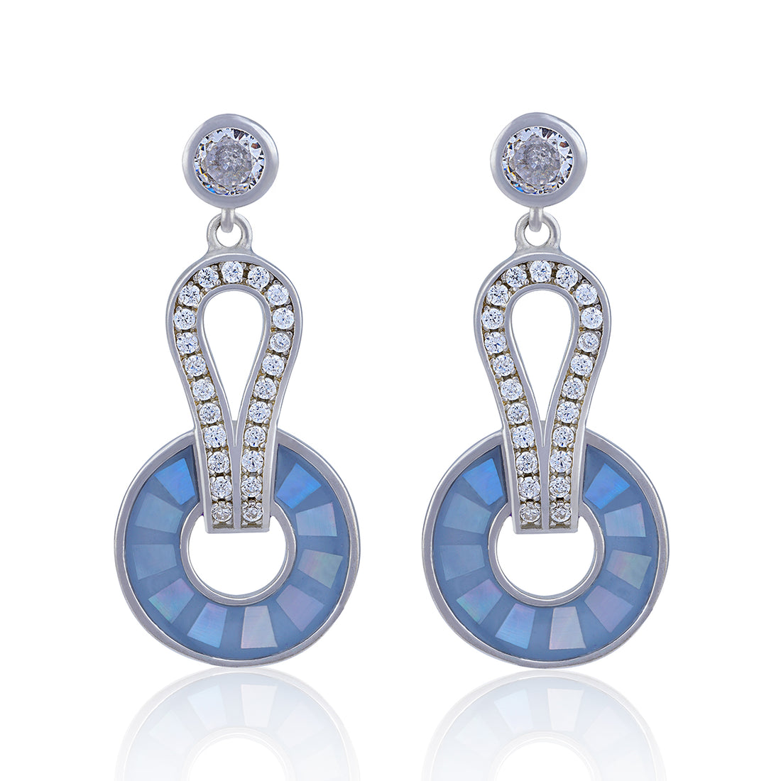 925 Sterling Silver Geometric Loop and Blue Disc Dangling Earring for Women