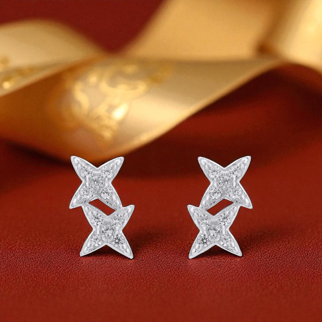 925 Sterling Silver Gleaming Petal Cross Earrings for Women