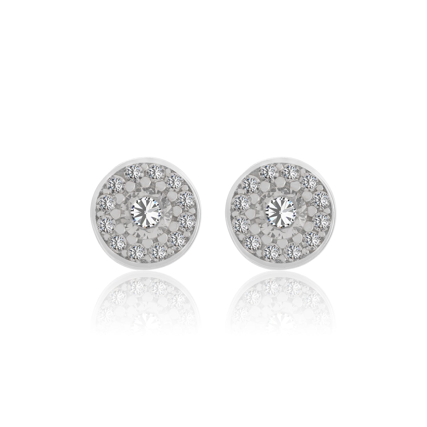 925 Sterling Silver Glittering Halo Rhodium Plated Studs For Women