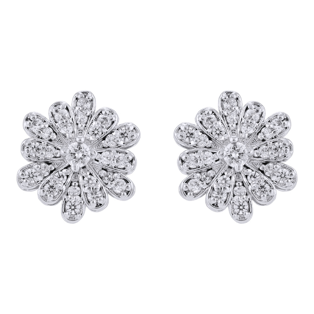 925 Sterling Silver Glittering White Sunflower Rhodium Plated Rings for Women