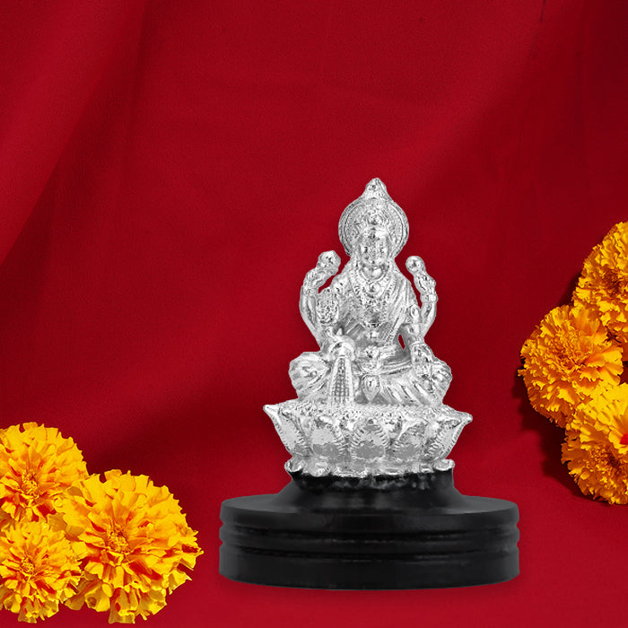 925 Sterling Silver Goddess Lakshmi Idol With Rosewood For Pooja 
