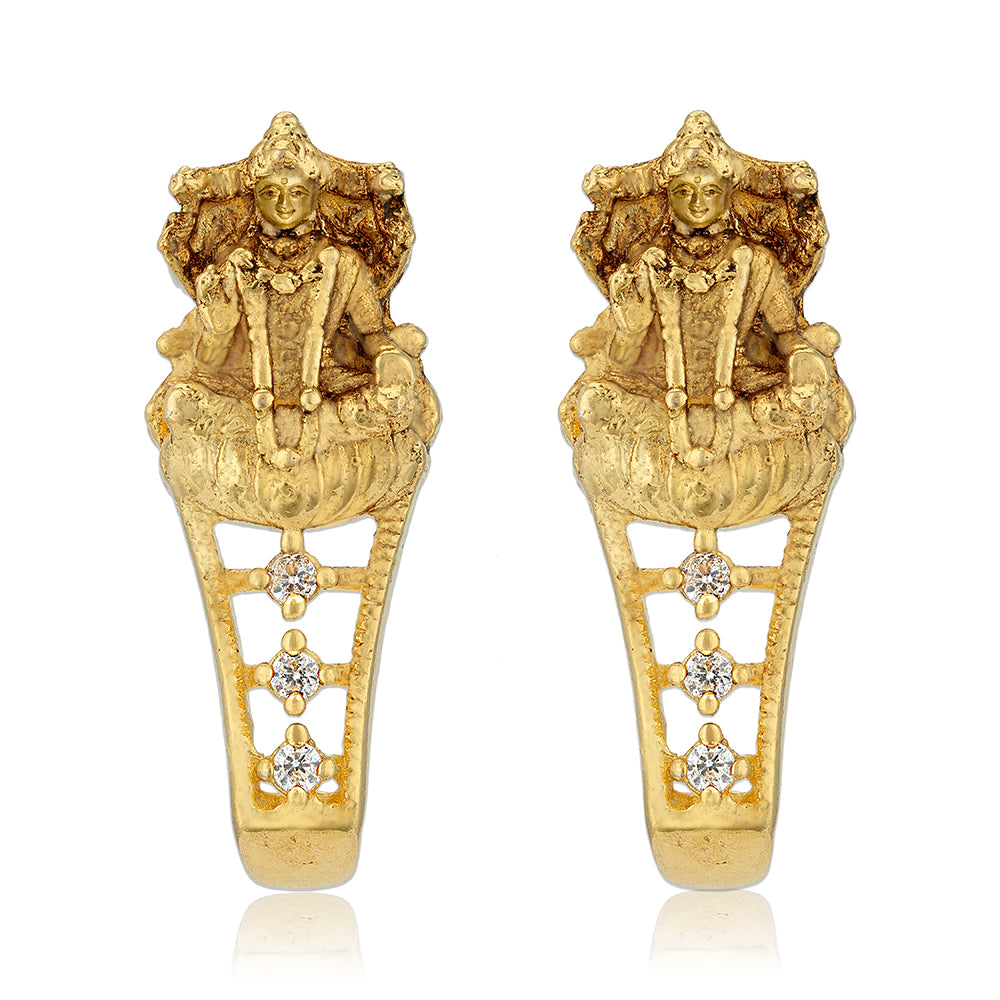 925 Sterling Silver Goddess Lakshmi Lotus Base Stone Detailing Earrings for Women