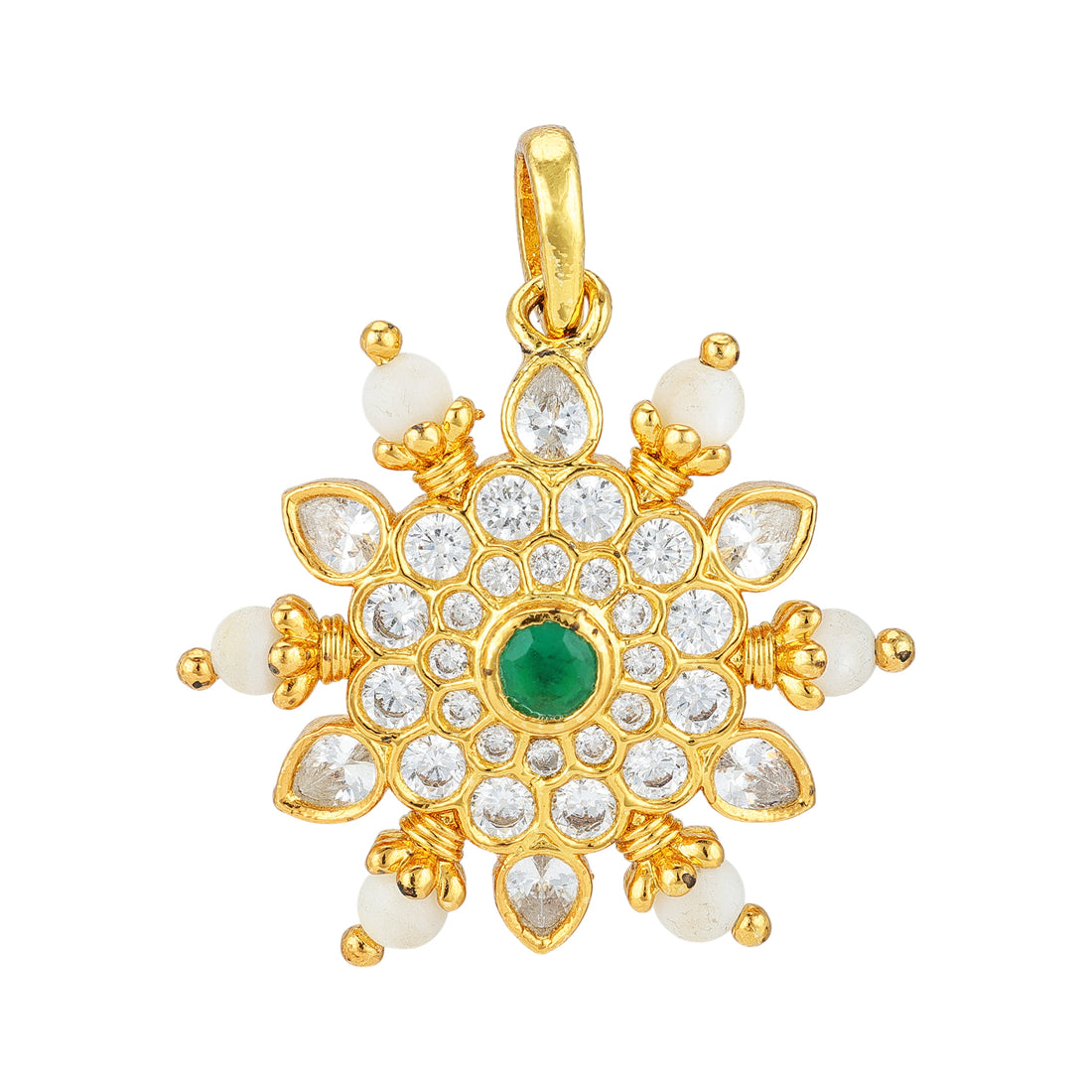 925 Sterling Silver Gold-Plated Mandala Starburst  Green Center Pendant for Women