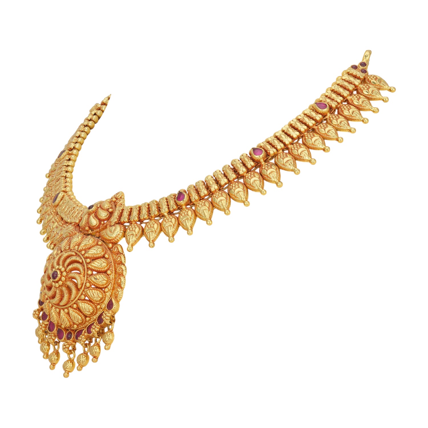 925 Sterling Silver Gold Plated South Indian Ruby Accents Antique Necklace for Women