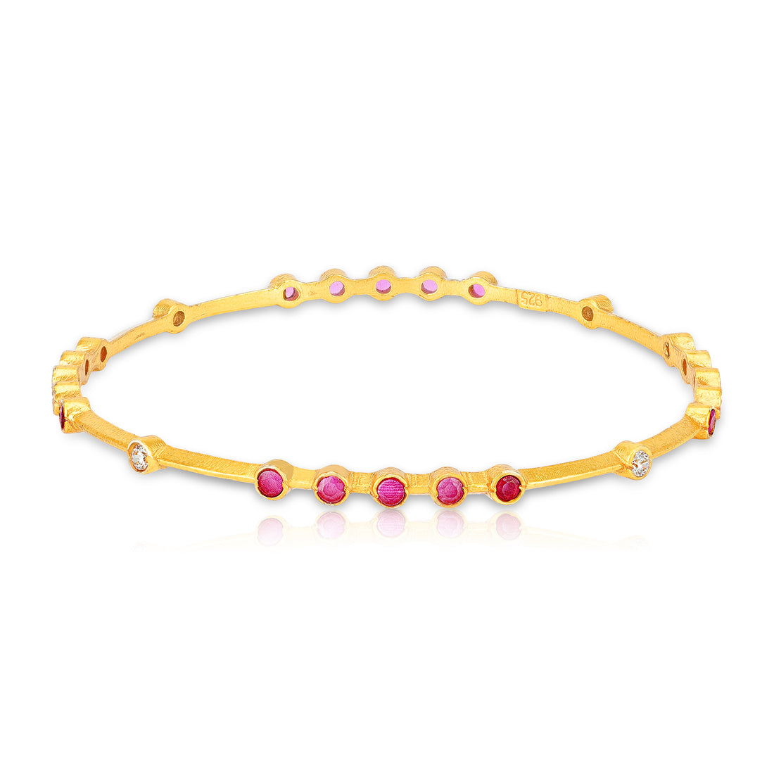 925 Sterling Silver Gold Plated Bitsy Pink White Stoned Bangles For Women