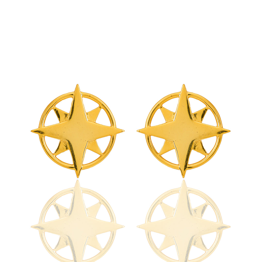 925 Sterling Silver Gold Plated Compass Stud Earring
