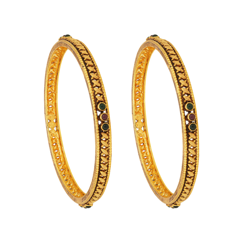 925 Sterling Silver Gold Plated Criss Cross Pattern Red Green Stoned Bangles For Women