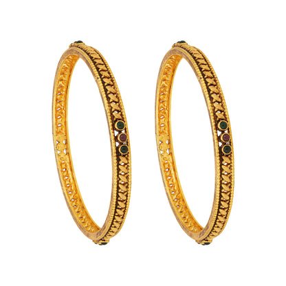 925 Sterling Silver Gold Plated Criss Cross Pattern Red Green Stoned Bangles For Women