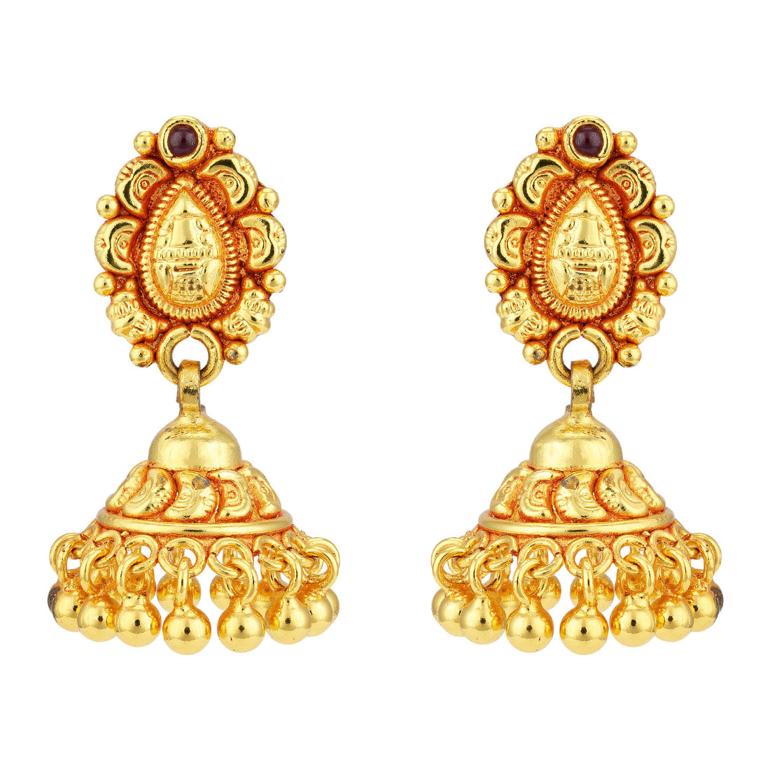 925 Sterling Silver Gold Plated Cultural Classic Golden Jhumka Spiritual Carving Cluster Ball Dangles Earrings for Women