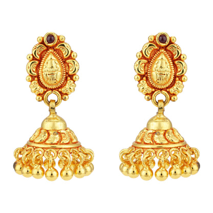 925 Sterling Silver Gold Plated Cultural Classic Golden Jhumka Spiritual Carving Cluster Ball Dangles Earrings for Women