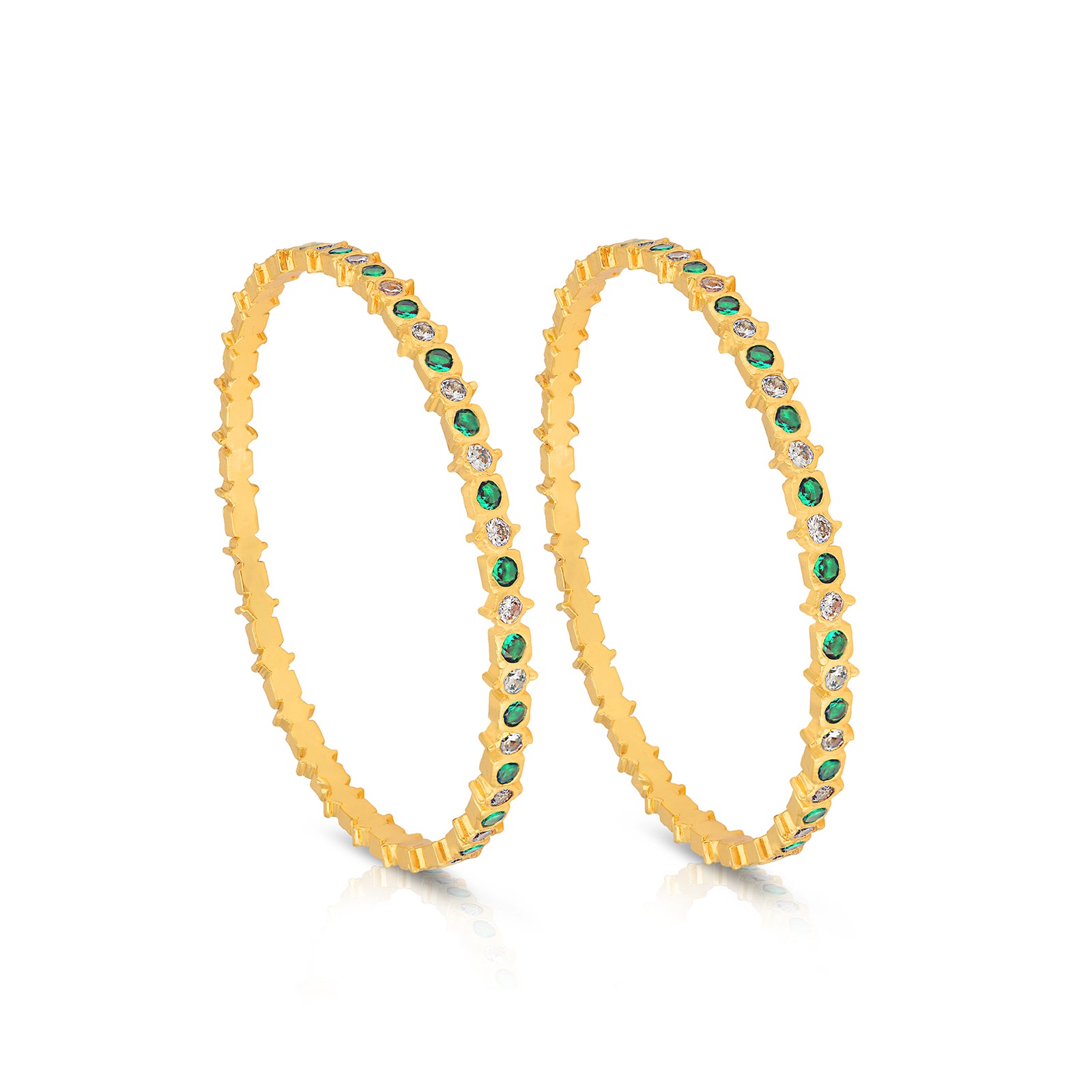 925 Sterling Silver Gold Plated Cushion Cut Emerald Bangle For Women