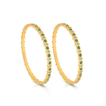 925 Sterling Silver Gold Plated Cushion Cut Emerald Bangle For Women