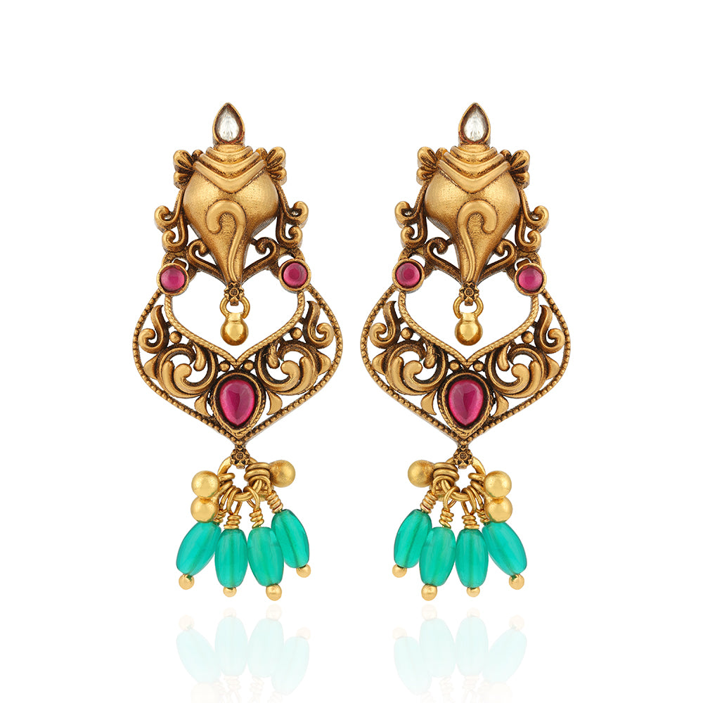 925 Sterling Silver Gold Plated Divine Conch Top Vibrant Drops Earrings for Women