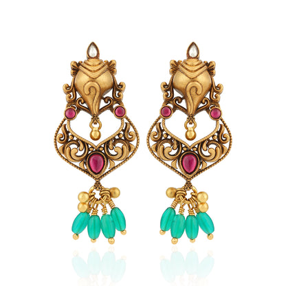 925 Sterling Silver Gold Plated Divine Conch Top Vibrant Drops Earrings for Women