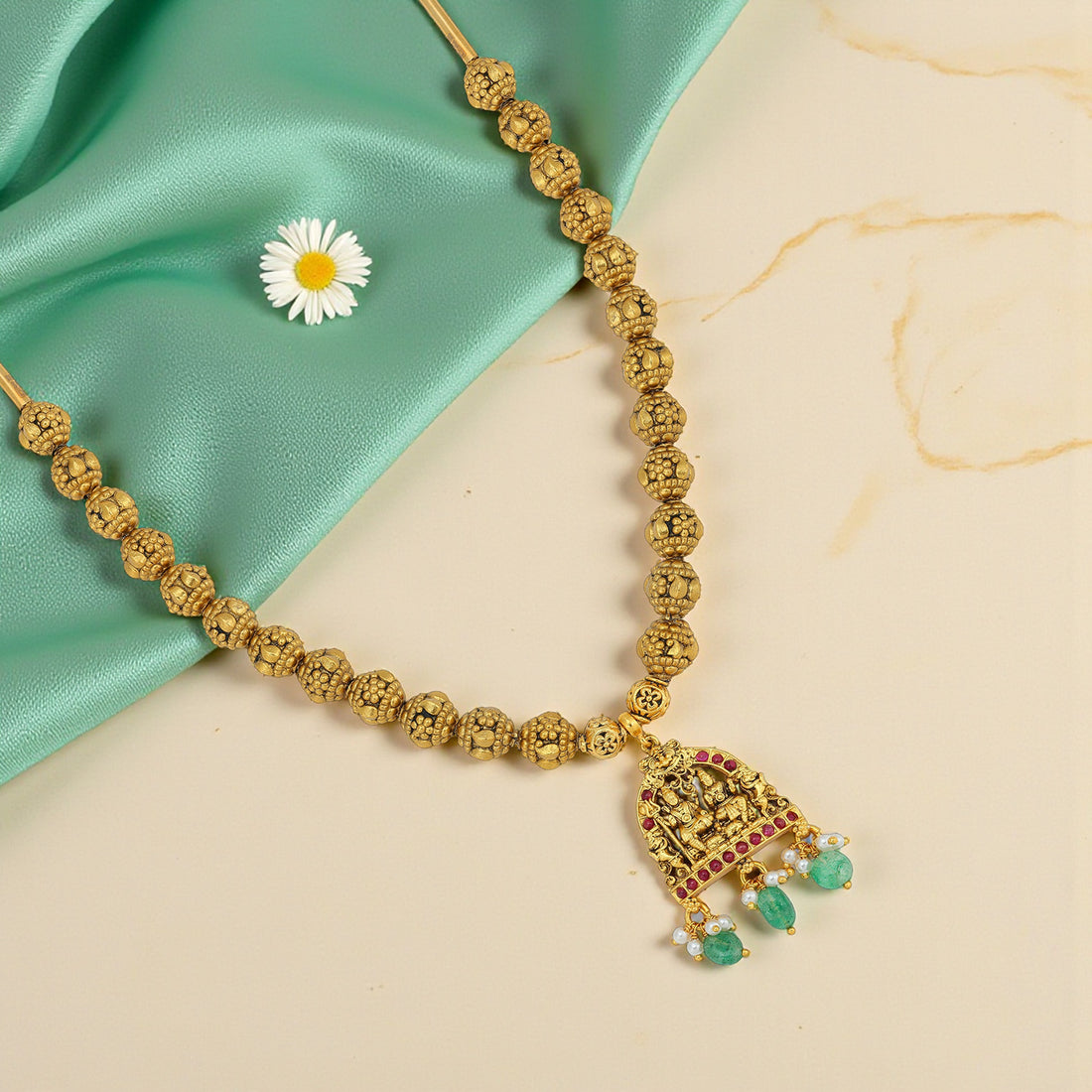 925 Sterling Silver Gold Plated Divine Ram-Sita Devotional Necklace for Women