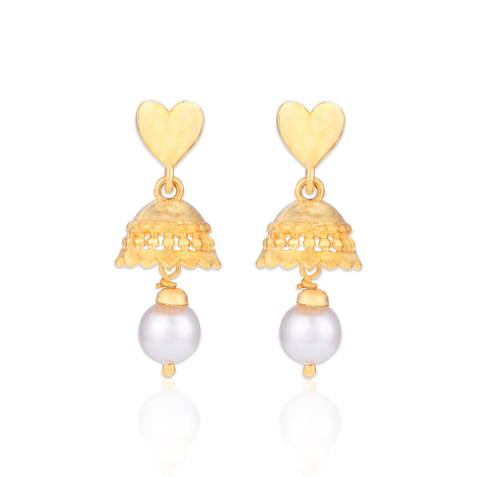 925 Sterling Silver Gold Plated Dome and Drop Pearl Earrings for Women