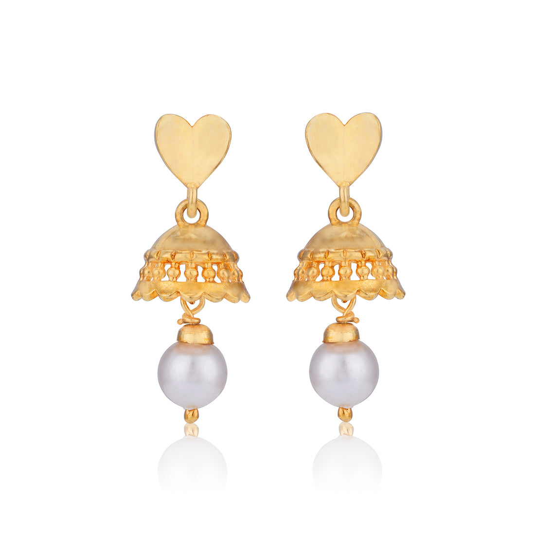 925 Sterling Silver Gold Plated Dome and Drop Pearl Earrings for Women