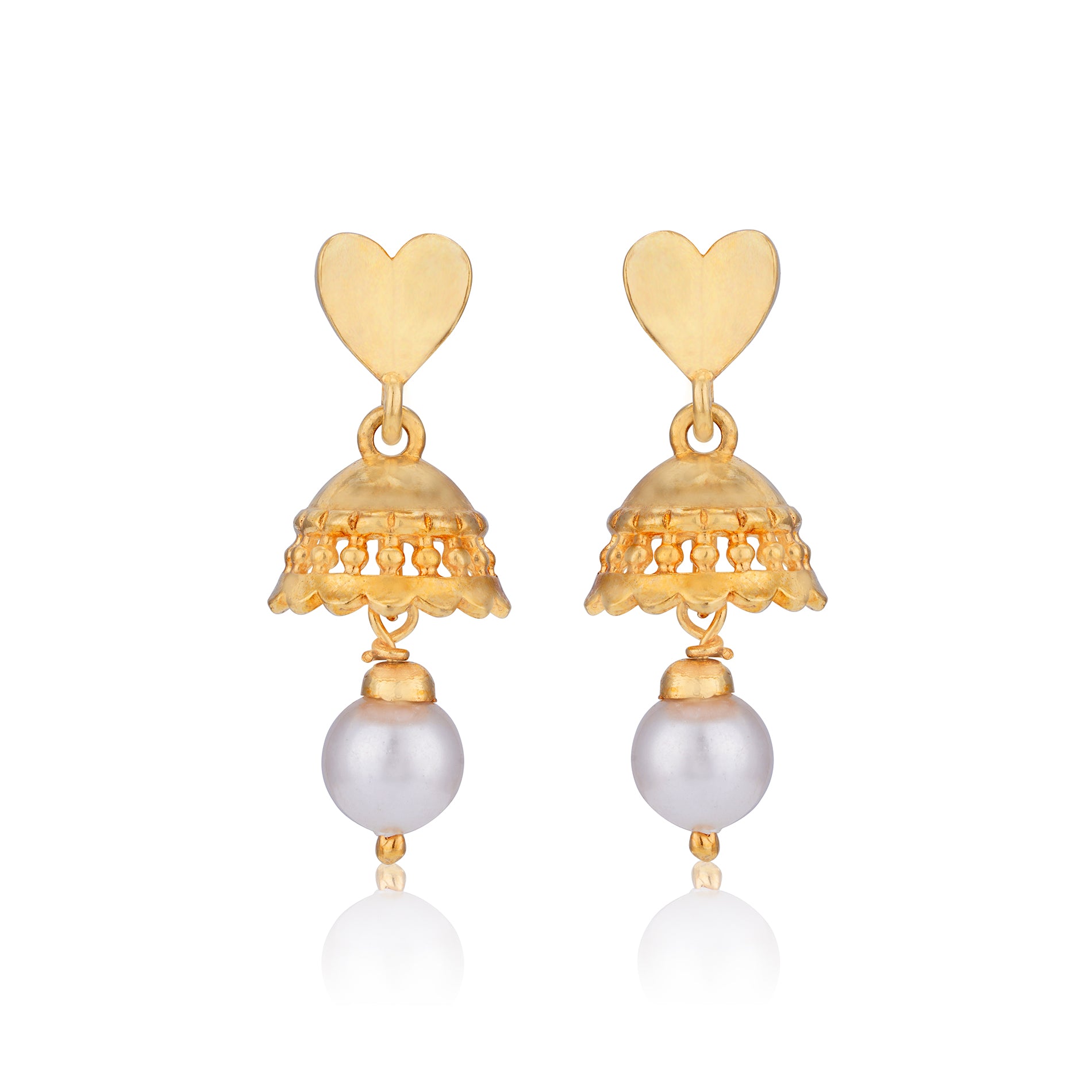 925 Sterling Silver Gold Plated Dome and Drop Pearl Earrings for Women