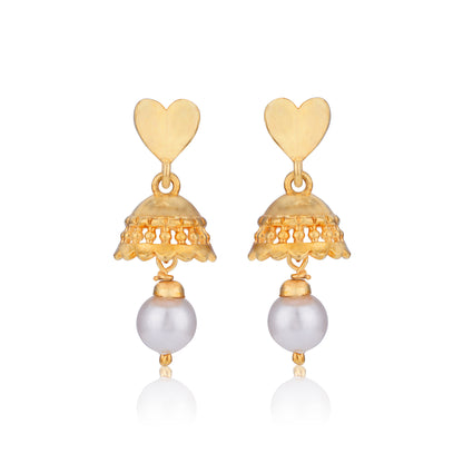 925 Sterling Silver Gold Plated Dome and Drop Pearl Earrings for Women