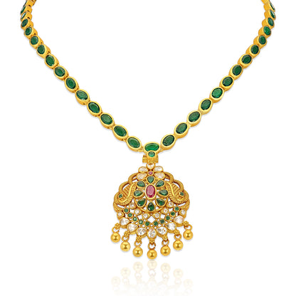 925 Sterling Silver Gold Plated Emerald Twin Peacock  Necklace for Women